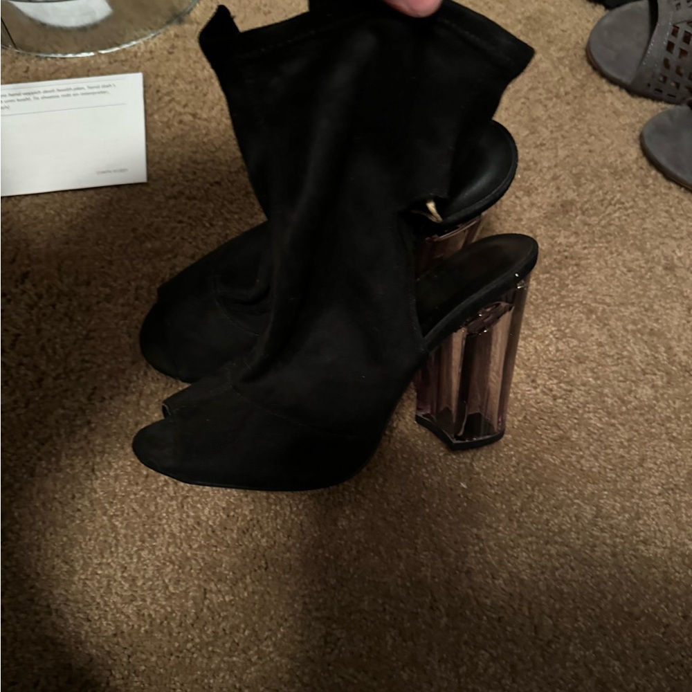Black Peep-Toe Heeled Boots